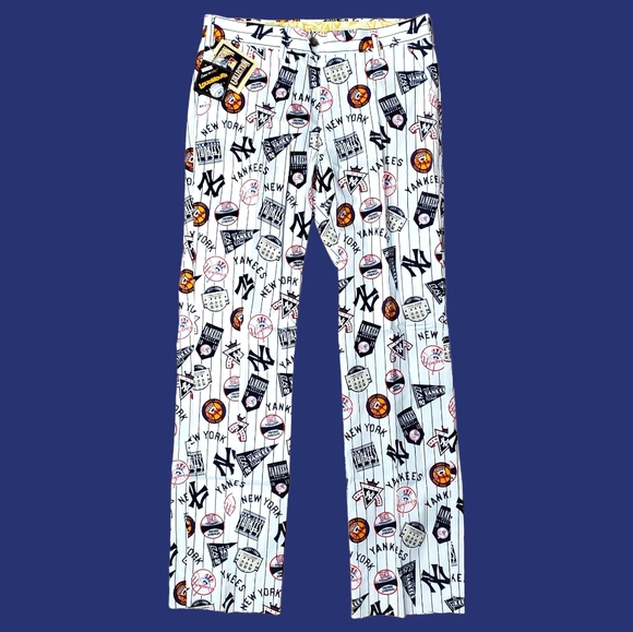 🆕️ NEW YORK YANKEES Pants Pinstripe All Over Print Golf LOUDMOUTH - Picture 1 of 7
